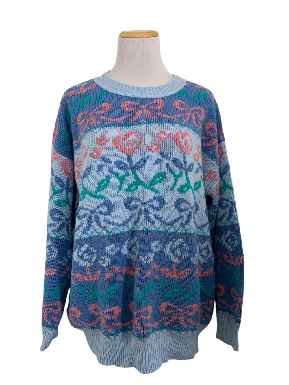Vintage Middlebrook Park Coquette Knit Sweater Bows Flowers Women’s L Pastel